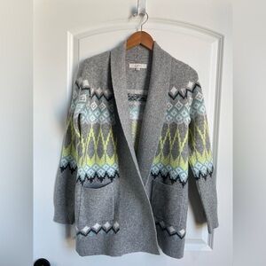 LOFT Gray Fair Isle Shawl Cardigan Sweater